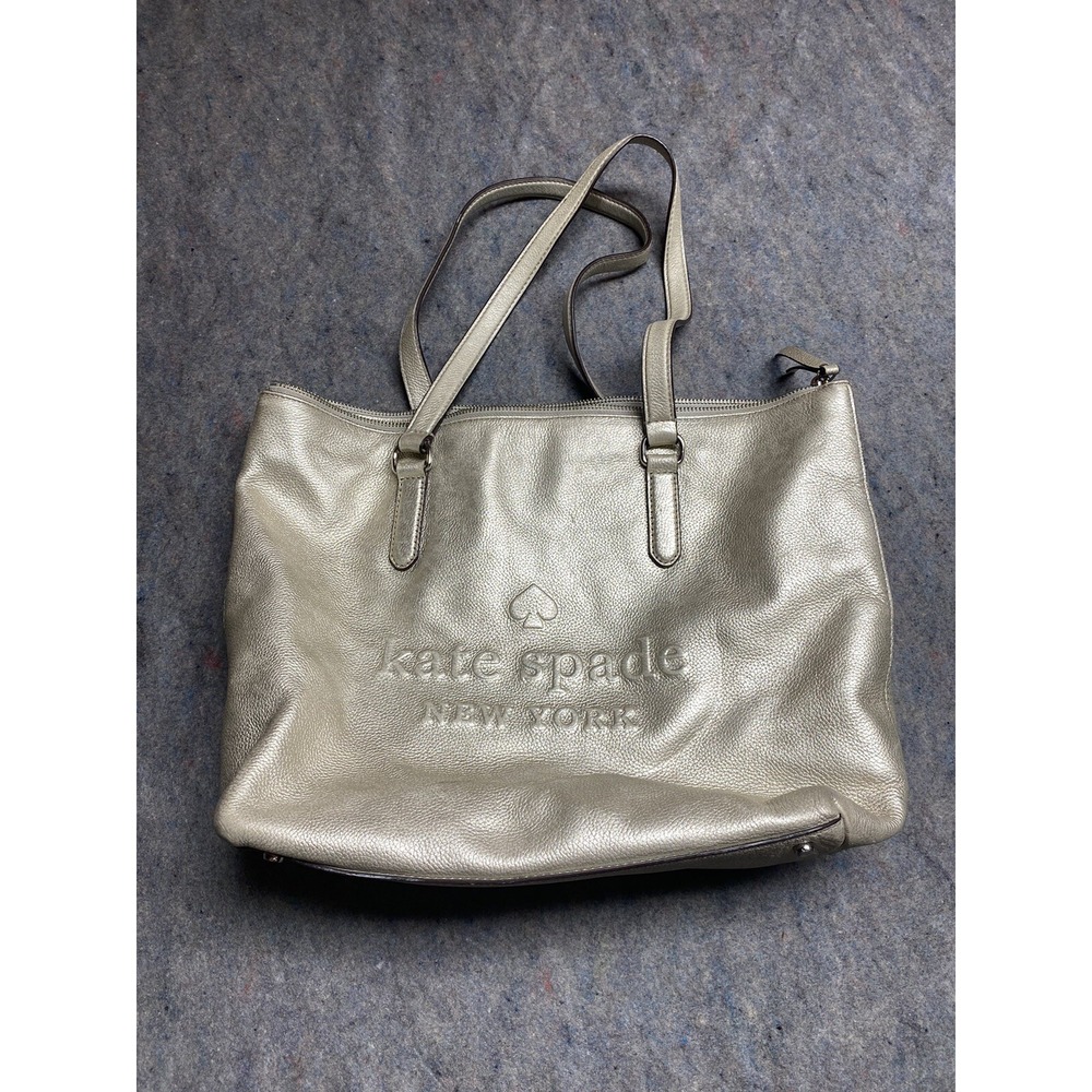 Kate Spade Larchmont Logo Penny Leather Large Tote preowned Silver Totebag